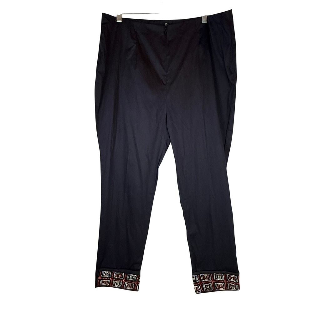Mara Carol Italy Beaded Hem Cropped Pants Navy Cotton Stretch Size 54 XL